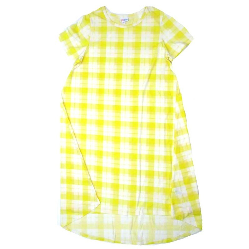 LuLaRoe CARLY d Medium (M) Plaid Yellow White Swing Dress fits womens sizes 10-12  D-MEDIUM-217  Retail $55