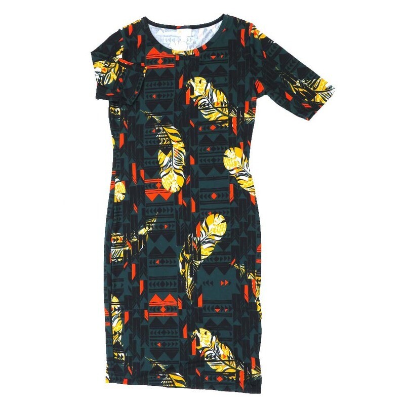 LuLaRoe JULIA c Small (S) Feathers Geometric Form Fitting Knee Length Dress fits Womens sizes 4-6  C-SMALL-266