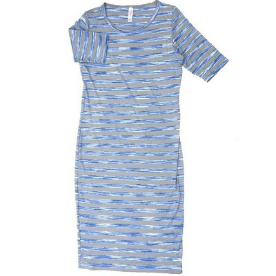 LuLaRoe JULIA c Small (S) Heathered Stripes Gray Blue White Form Fitting Knee Length Dress fits Womens sizes 4-6 C-SMALL-267