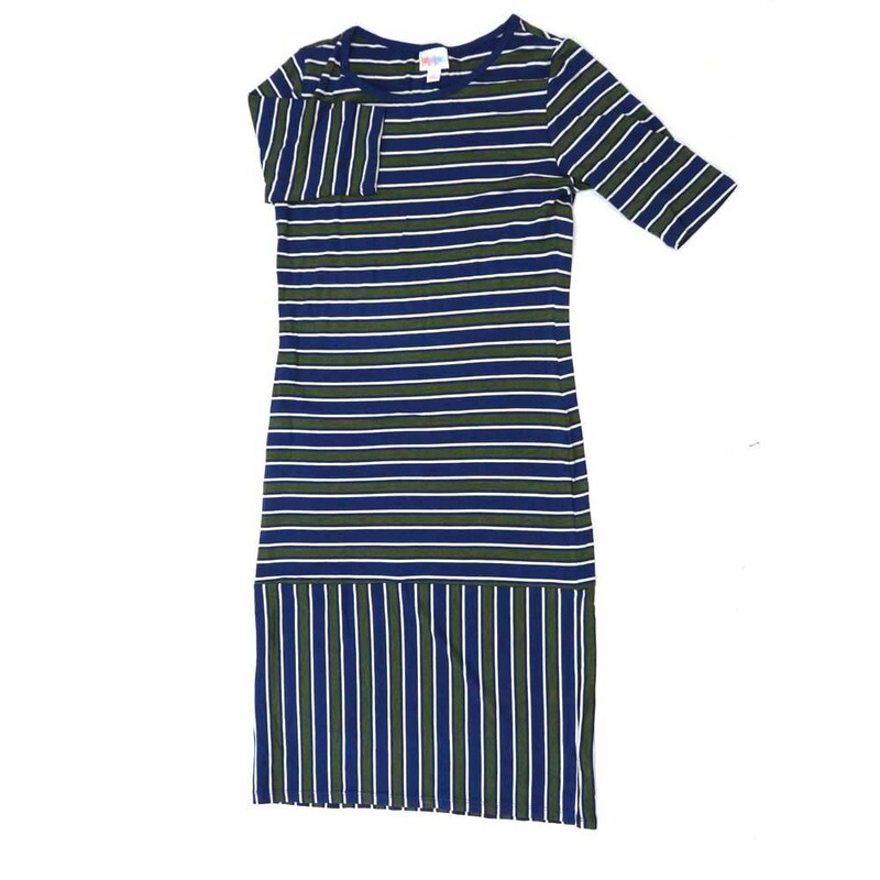 LuLaRoe JULIA c Small (S) Stripes Red Blue White Form Fitting Knee Length Dress fits Womens sizes 4-6  C-SMALL-269