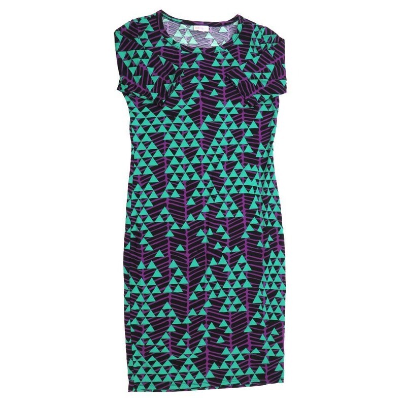 LuLaRoe JULIA c Small (S) Geometric Triangles Herringbone Black Blue Green Form fitting Knee Length Dress fits Womens sizes 4-6  SMALL-220