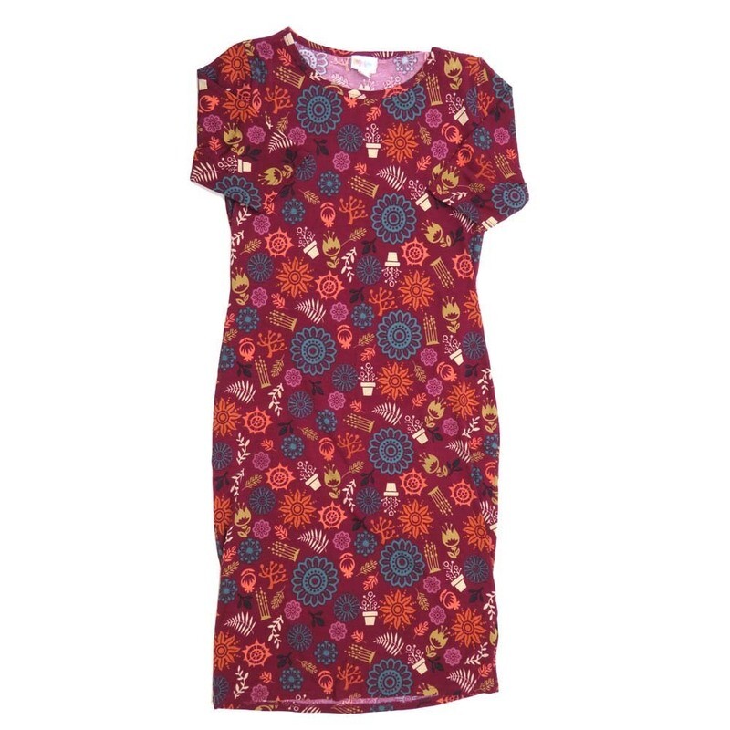 LuLaRoe JULIA c Small (S) Mandalas Flowers Stars Form fitting Knee Length Dress fits Womens sizes 4-6  SMALL-215
