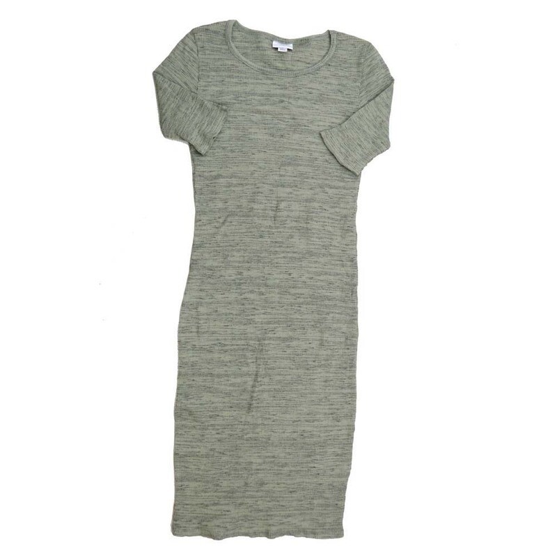LuLaRoe JULIA c Small (S) Solid Heathered Green Ribbed Form fitting Knee Length Dress fits Womens sizes 4-6  SMALL-209