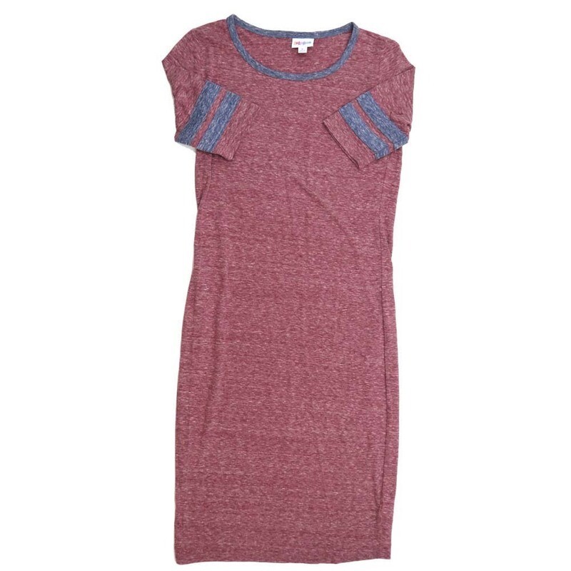 LuLaRoe JULIA c Small (S) Solid Heathered Gray with Blue Trim Form fitting Knee Length Dress fits Womens sizes 4-6  SMALL-206