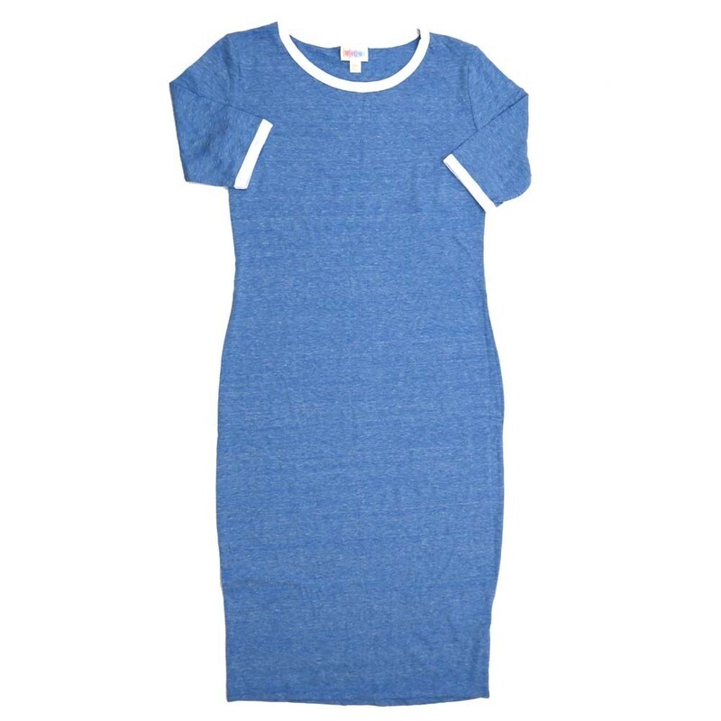 LuLaRoe JULIA a XX-Small (XXS) Solid Heathered Blue White Trim Form fitting Knee Length Dress fits Womens sizes 00-0  XXS-200
