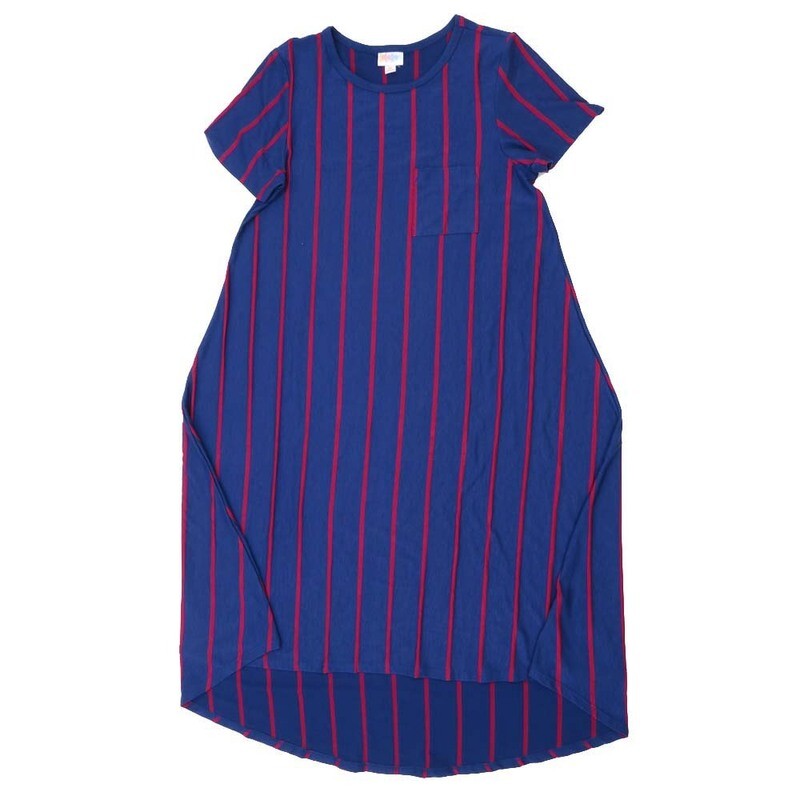 LuLaRoe CARLY b X-Small (XS) Stripe Blue Red Swing Dress fits womens sizes 2-4  B-XS-224  Retail $55