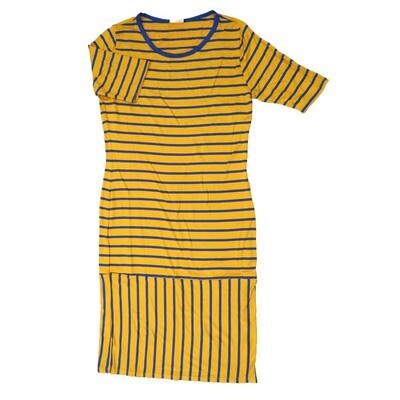 LuLaRoe JULIA e Large (L) Stripes Yellow Blue Form Fitting Knee Length Dress fits Womens sizes 16/18 E-LARGE-229