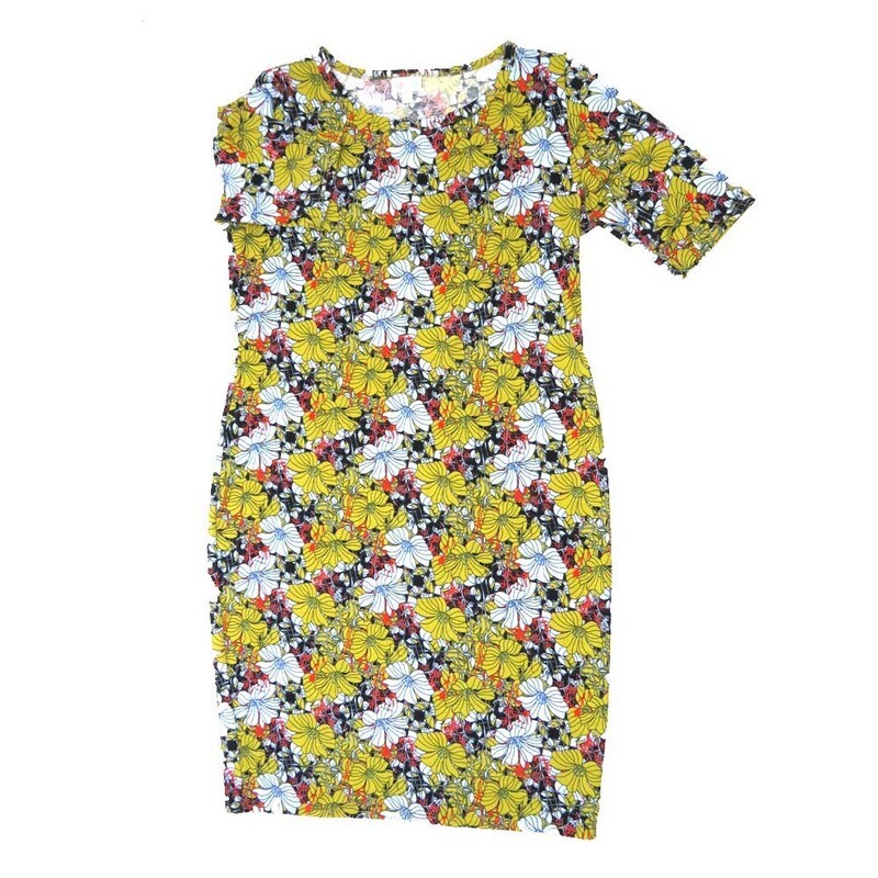 LuLaRoe JULIA e Large (L) Floral Green White Black Form Fitting Knee Length Dress fits Womens sizes 16/18  E-LARGE-226