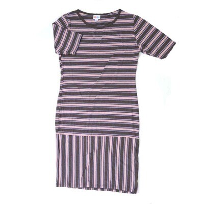 LuLaRoe JULIA e Large (L) Stripes Gray Blue Form Fitting Knee Length Dress fits Womens sizes 16/18 E-LARGE-251