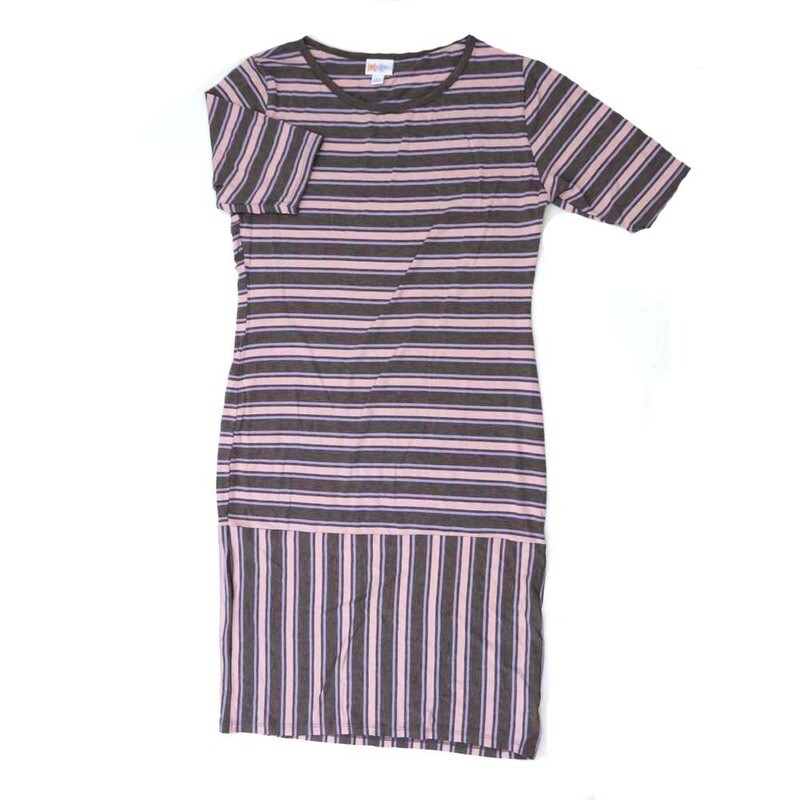 LuLaRoe JULIA e Large (L) Stripes Gray Blue Form Fitting Knee Length Dress fits Womens sizes 16/18  E-LARGE-251