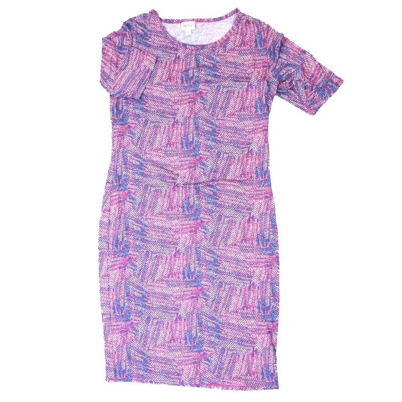LuLaRoe JULIA e Large (L) Geometric Patchwork Stripes Form Fitting Knee Length Dress fits Womens sizes 16/18  E-LARGE-254
