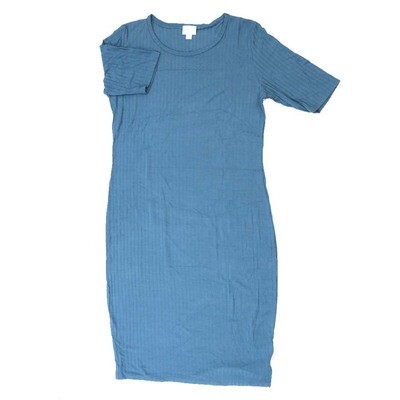 LuLaRoe JULIA e Large (L) Solid Ribbed Slate Blue Form Fitting Knee Length Dress fits Womens sizes 16/18 E-LARGE-255