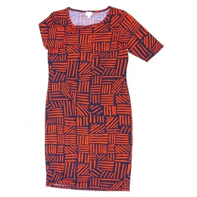 LuLaRoe JULIA e Large (L) Geometric Stripes Form Fitting Knee Length Dress fits Womens sizes 16/18 E-LARGE-258