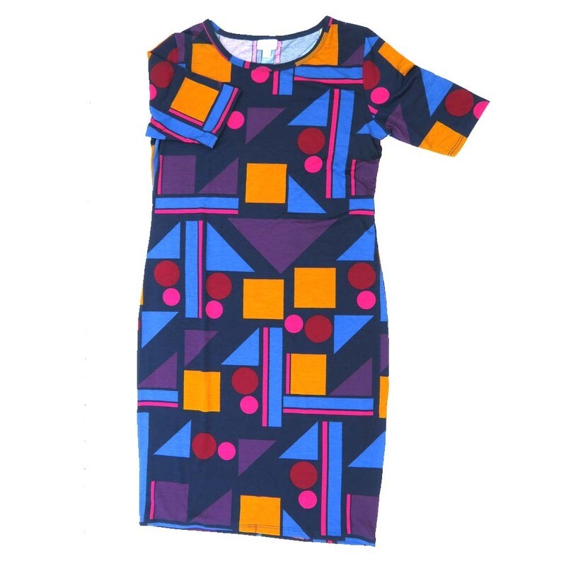LuLaRoe JULIA e Large (L) Geometric Triangles Circles Squares Form Fitting Knee Length Dress fits Womens sizes 16/18 E-LARGE-257 LuLaRoe JULIA e Large (L) Geometric Triangles Circles Squares Form Fitting Knee Length Dress fits Womens sizes 16/18 E-LARGE-257