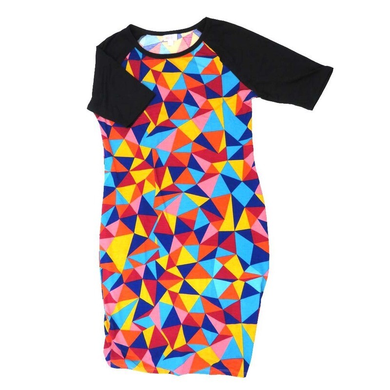 LuLaRoe JULIA e Large (L) Geometric Triangles Blue Purple Red Yellow Black Form Fitting Knee Length Dress fits Womens sizes 16/18 E-LARGE-267 LuLaRoe JULIA e Large (L) Geometric Triangles Blue Purple Red Yellow Black Form Fitting Knee Length Dress fits Womens sizes 16/18 E-LARGE-267