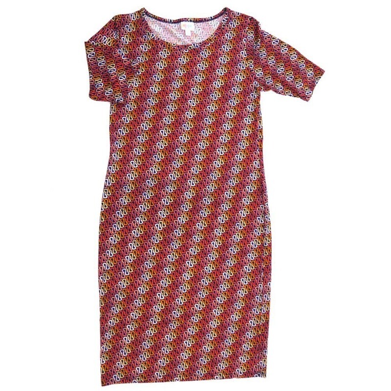 LuLaRoe JULIA e Large (L) Diagonal Ribbon Stripe Black Red Orange White Form fitting Knee Length Dress fits Womens sizes 12-14 LARGE-215 LuLaRoe JULIA e Large (L) Diagonal Ribbon Stripe Black Red Orange White Form fitting Knee Length Dress fits Womens sizes 12-14 LARGE-215