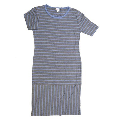 LuLaRoe JULIA e Large (L) Stripe Blue Gray Form fitting Knee Length Dress fits Womens sizes 12-14 LARGE-204