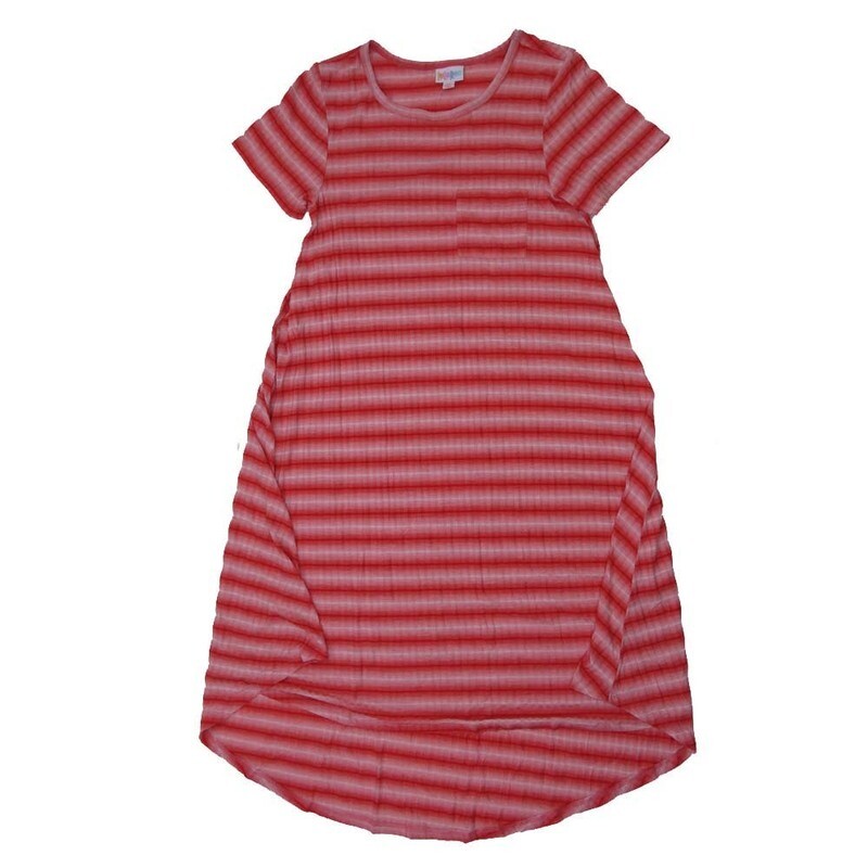 LuLaRoe CARLY b X-Small (XS) Stripe Ribbed Fabric Red Pink Swing Dress fits womens sizes 2-4  B-XS-217  Retail $55