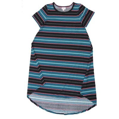 LuLaRoe CARLY b X-Small (XS) Stripe Black Blue Gray Swing Dress fits womens sizes 2-4 B-XS-219-ZZ Retail $55