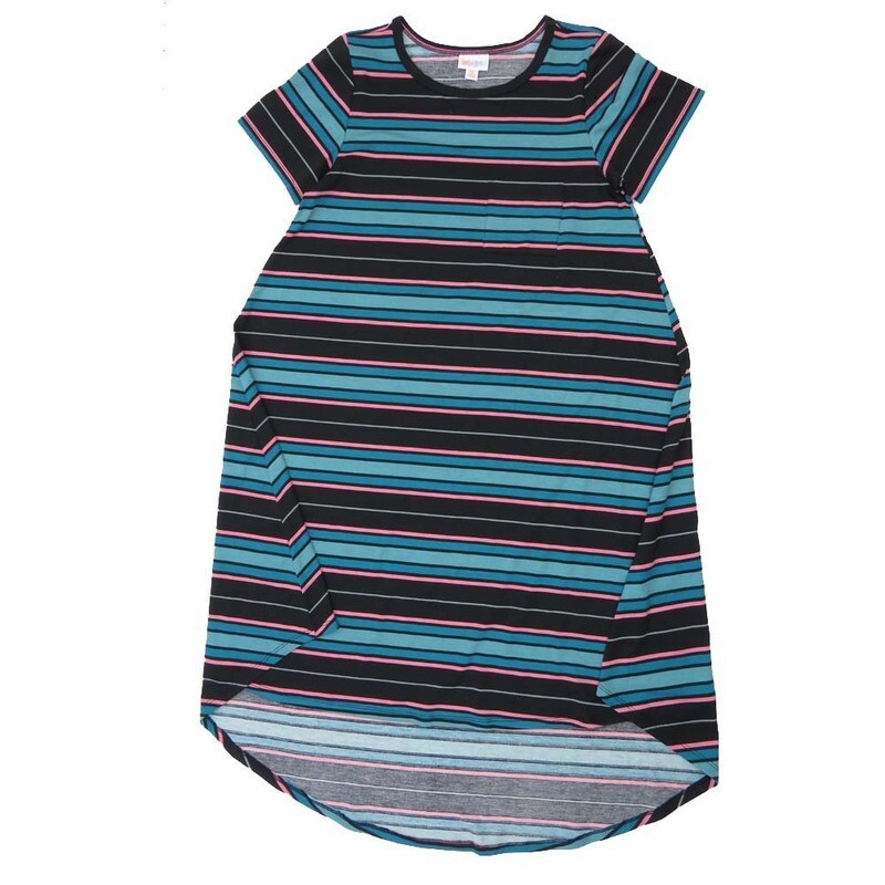 LuLaRoe CARLY b X-Small (XS) Stripe Black Blue Gray Swing Dress fits womens sizes 2-4  B-XS-219-ZZ  Retail $55