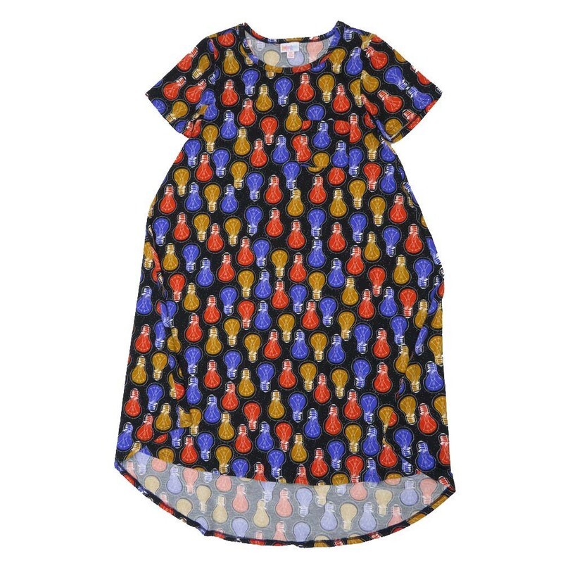 LuLaRoe CARLY b X-Small (XS) Lightbulbs Black Red Blue Swing Dress fits womens sizes 2-4  B-XS-216  Retail $55