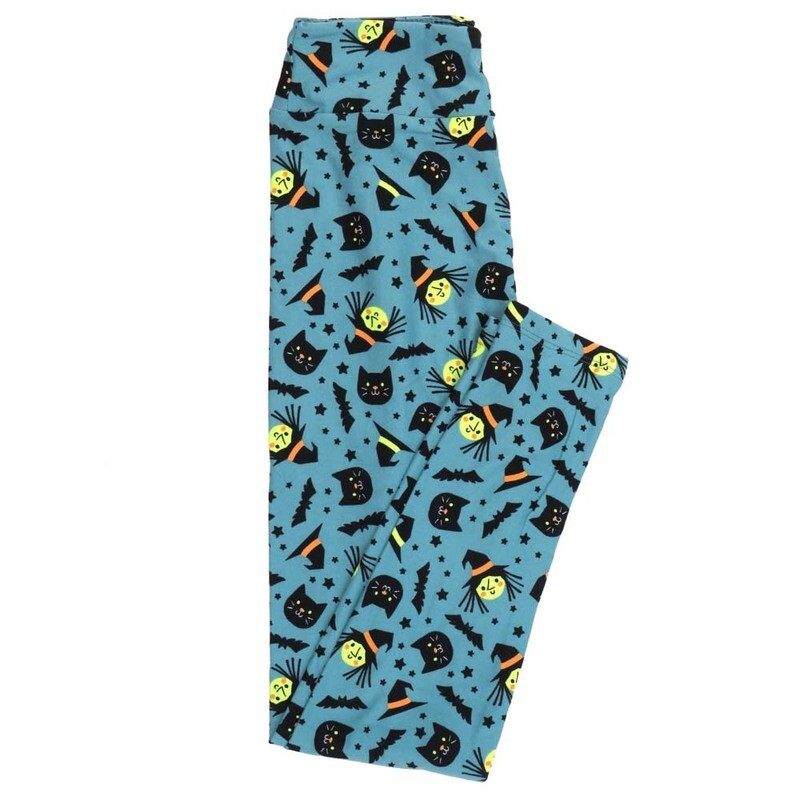 LuLaRoe Tween TW Halloween Blue Black Cats Witches Bats Stars Leggings fits Adult Women sizes 00-0  3403-D.jpg