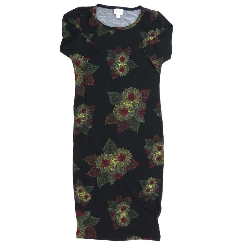 LuLaRoe JULIA a XX-Small (XXS) Daisies Black Yellow Green Form fitting Knee Length Dress fits Womens sizes 00-0  XXS-231