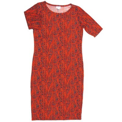 LuLaRoe JULIA d Medium (M) Geometric Red Blue Gray Form fitting Knee Length Dress fits Womens sizes 8-10 MED-215