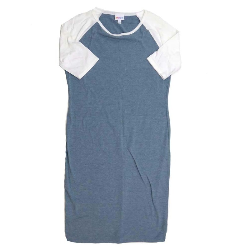 LuLaRoe JULIA d Medium (M) Solid Blue with White Sleeves Form fitting Knee Length Dress fits Womens sizes 8-10  MED-202