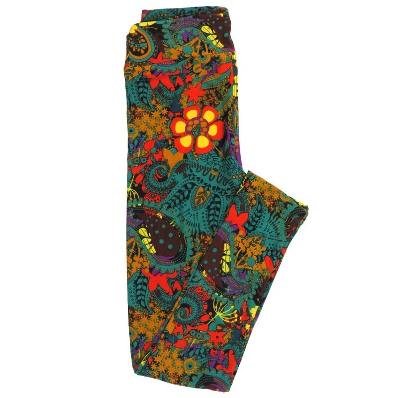 LuLaRoe Tween TW Paisley Floral Gray Yellow Red Blue Black  Green Leggings fits Adult Women sizes 00-0  3403-ZO.jpg