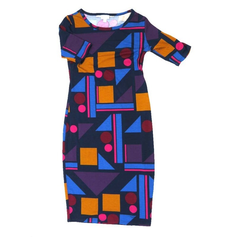 LuLaRoe JULIA b X-Small (XS) Geometric Square Circle Triangles Form Fitting Knee Length Dress fits Womens sizes 2-4  B-XS-260