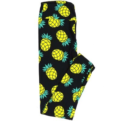 LuLaRoe One Size OS Pineapples Black Yellow Green Leggings fits Adult Women sizes 2-10  4475-I
