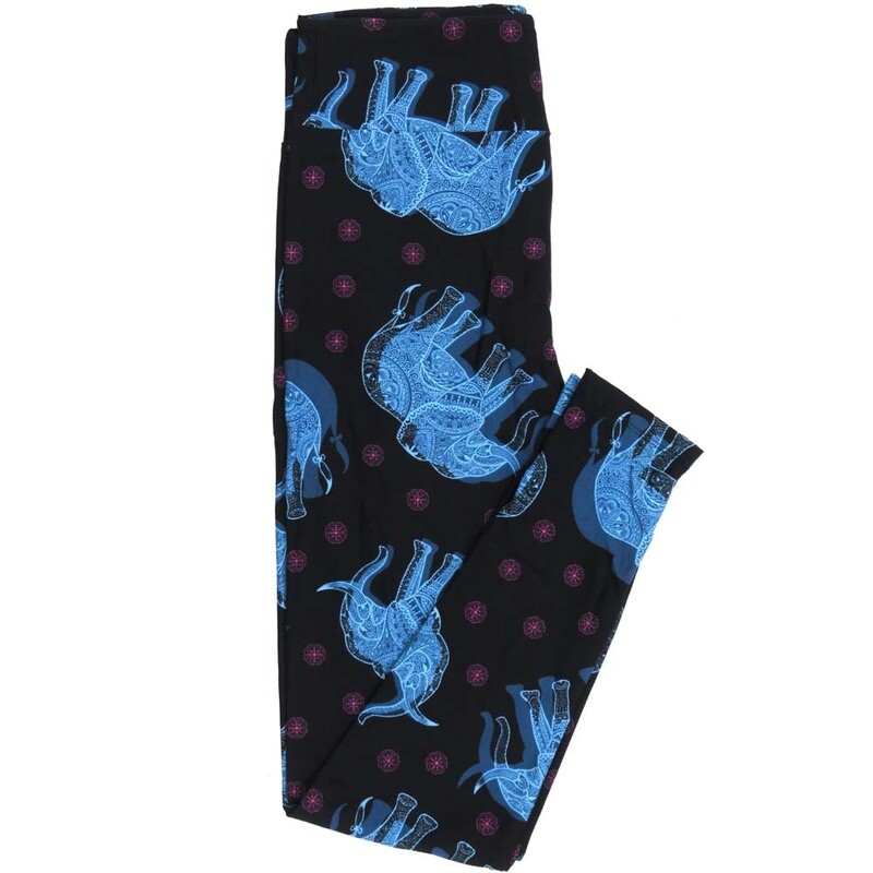 LuLaRoe One Size OS Ornate Elephants Mandalas Black White Blue Leggings fits Adult Women sizes 2-10  4475-G2