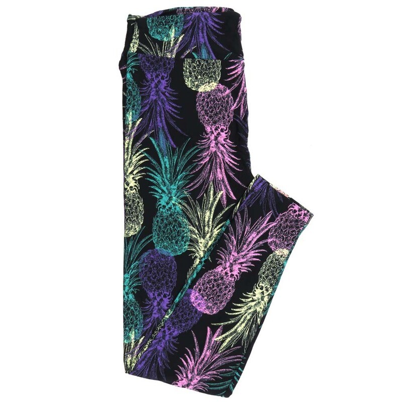 LuLaRoe One Size OS Pineapples Black Blue Purple Yellow Green Leggings fits Adult Women sizes 2-10  4475-H2
