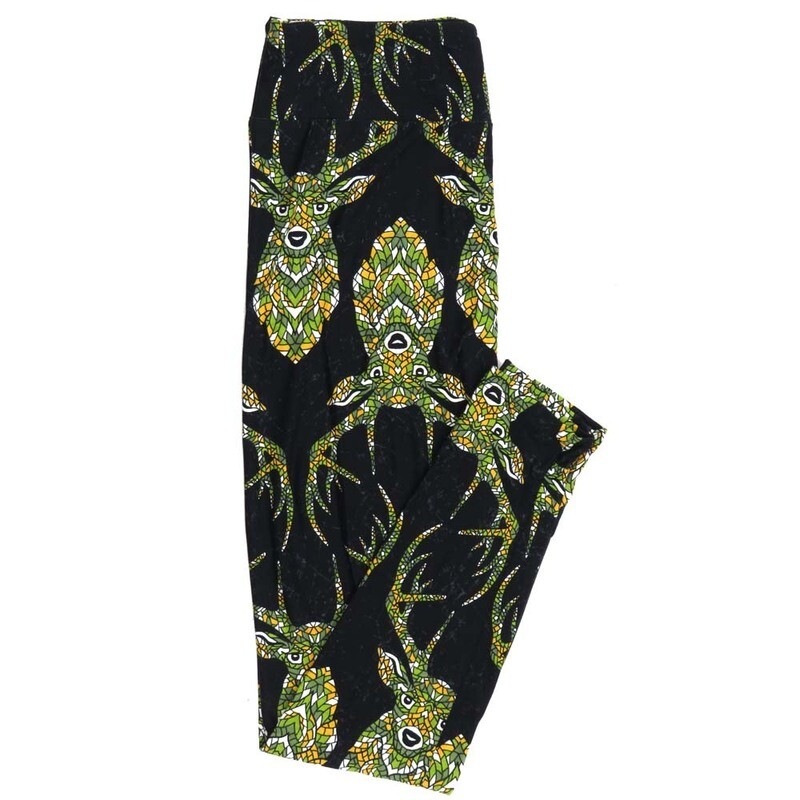 LuLaRoe One Size OS Bejeweled Deer Antlers Black Green Yellow White Leggings fits Adult Women sizes 2-10  4475-L