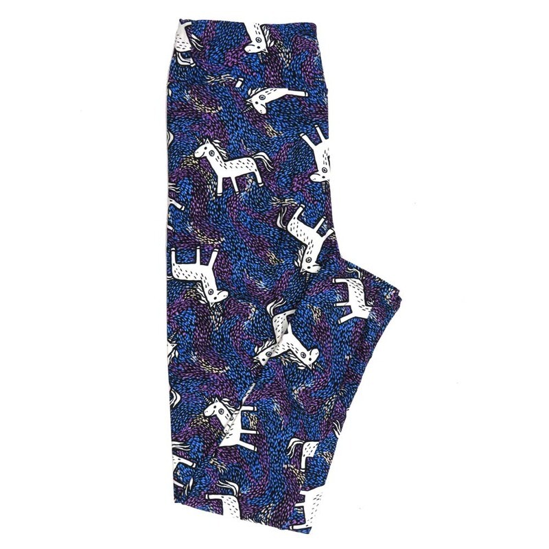 LuLaRoe One Size OS Unicorns Blue White Black Leggings fits Adult Women sizes 2-10  4476-K