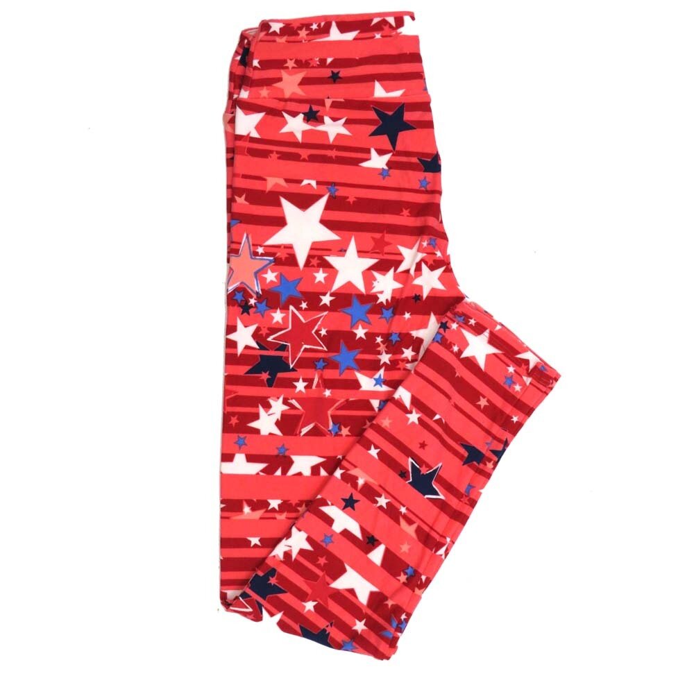 LuLaRoe One Size OS Americana USA Stars Stripes Leggings fits Adult Women sizes 2-10 4476-S