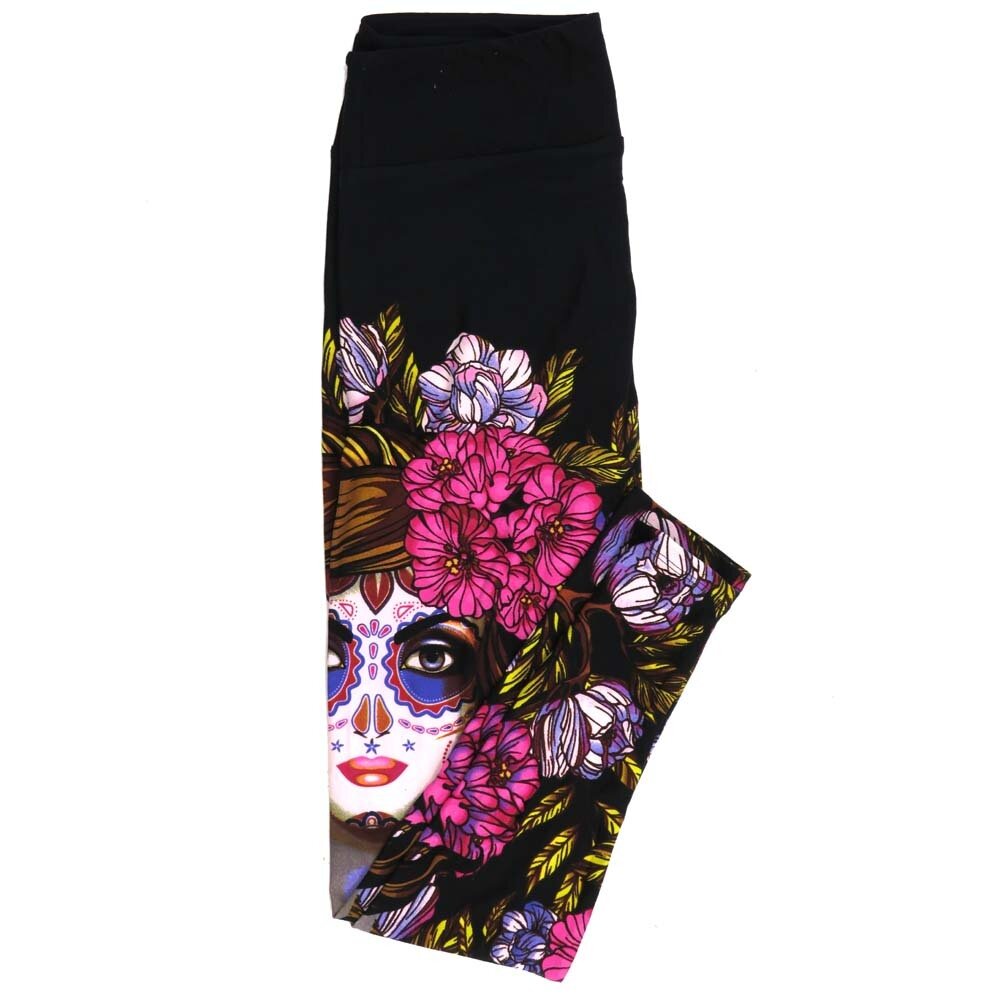 LuLaRoe One Size OS Painted Face Floral Solid Black White Pink Red Green Blue Leggings fits Adult Women sizes 2-10 4476-M