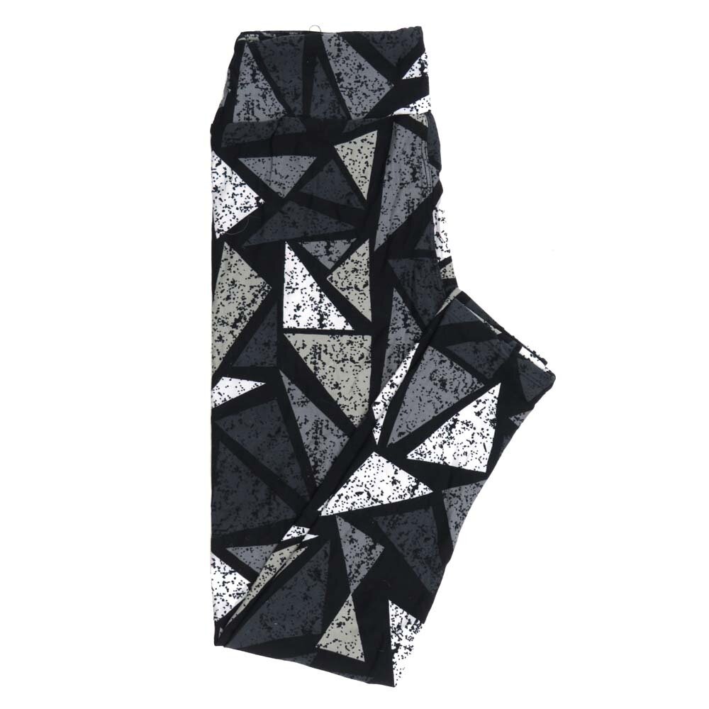 LuLaRoe One Size OS Geometric Triangles Black Gray White Green Leggings fits Adult Women sizes 2-10  4476-D2