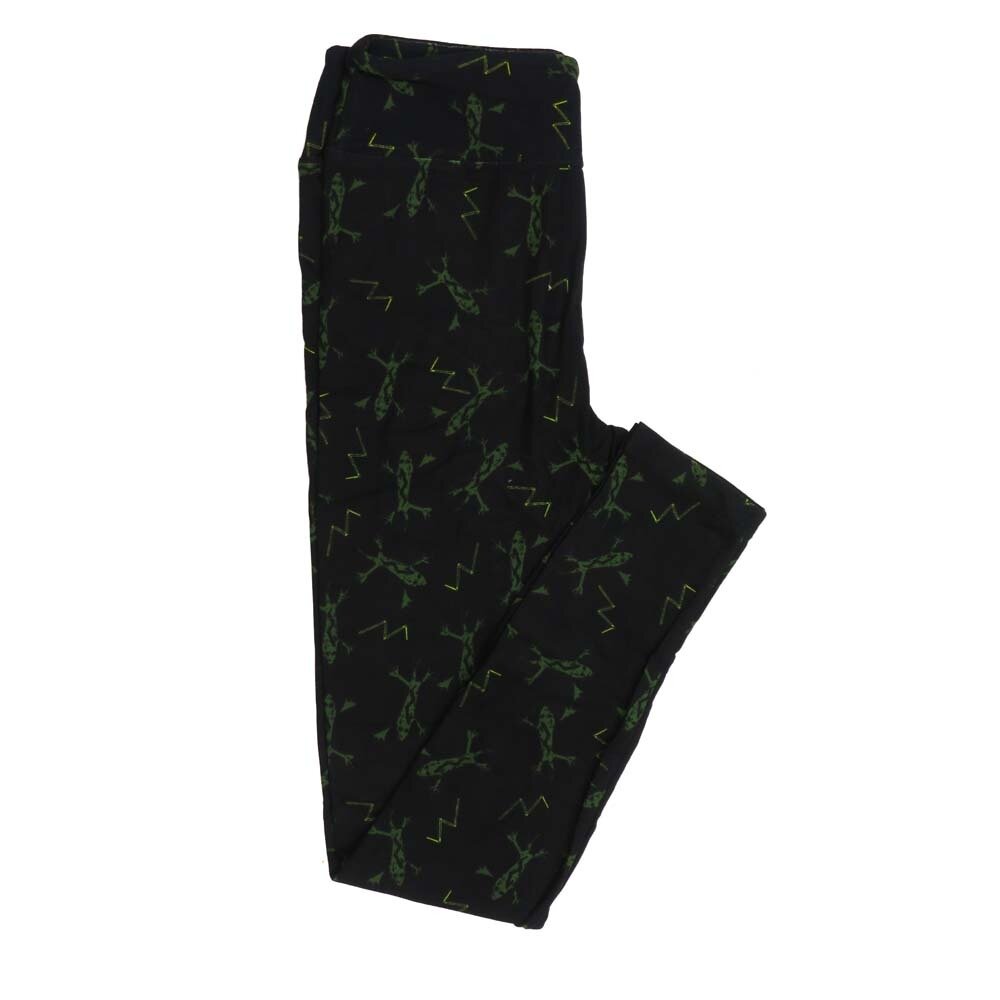 LuLaRoe One Size OS Frogs Black Green Leggings fits Adult Women sizes 2-10  4475-U