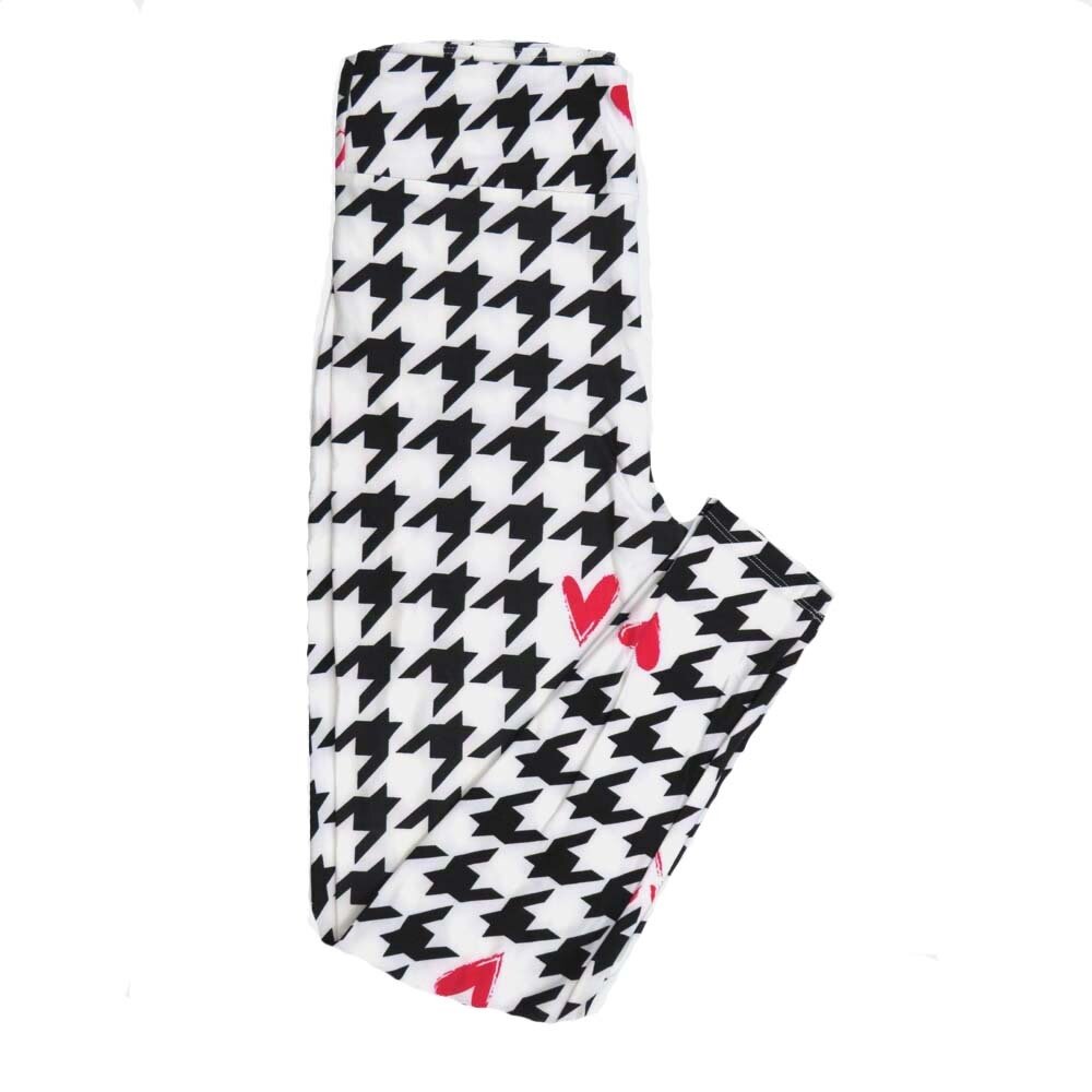 LuLaRoe One Size OS Valentines Houndstooth Hearts Black White Pink Leggings fits Adult Women sizes 2-10  4475-T