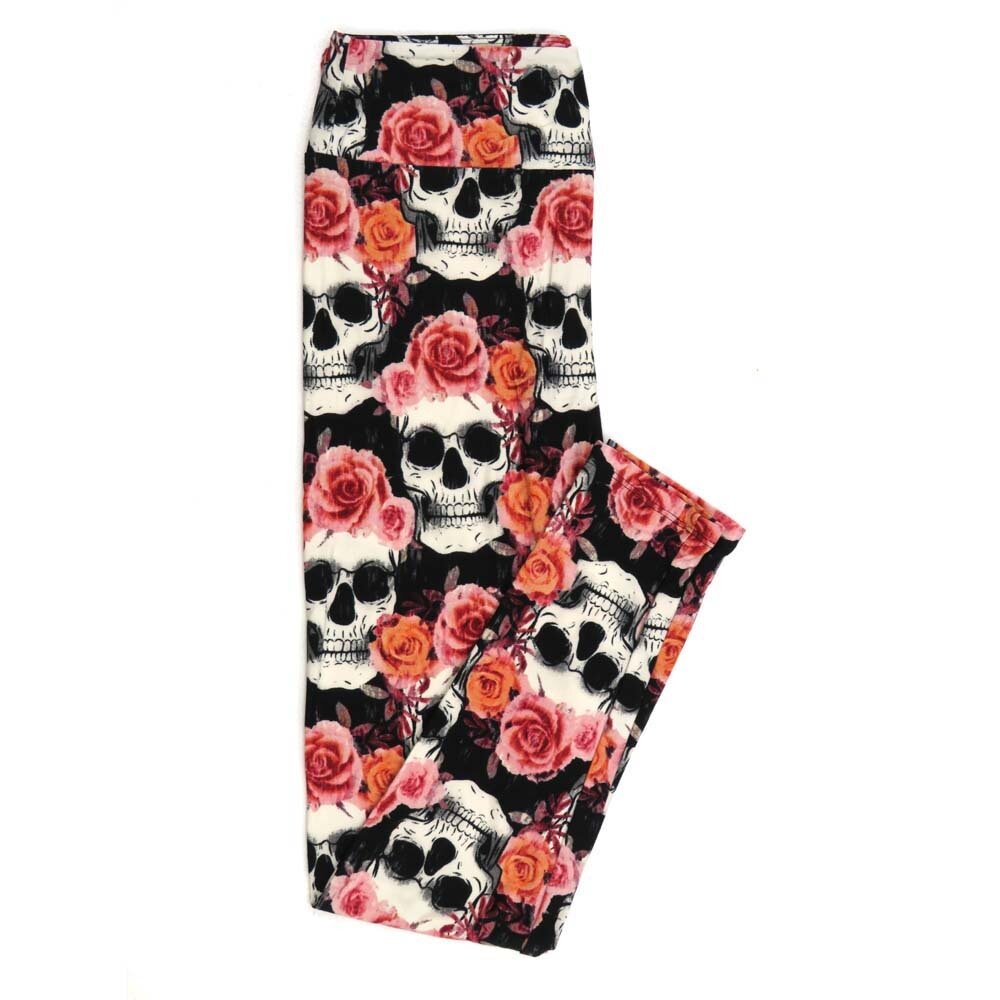 LuLaRoe One Size OS Skulls Roses Black White Pink Leggings fits Adult Women sizes 2-10  4475-P