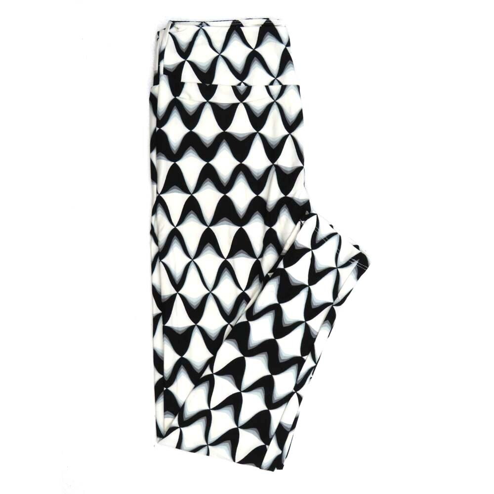 LuLaRoe One Size OS Geometric Trippy Black White Gray Leggings fits Adult Women sizes 2-10  4471-H5
