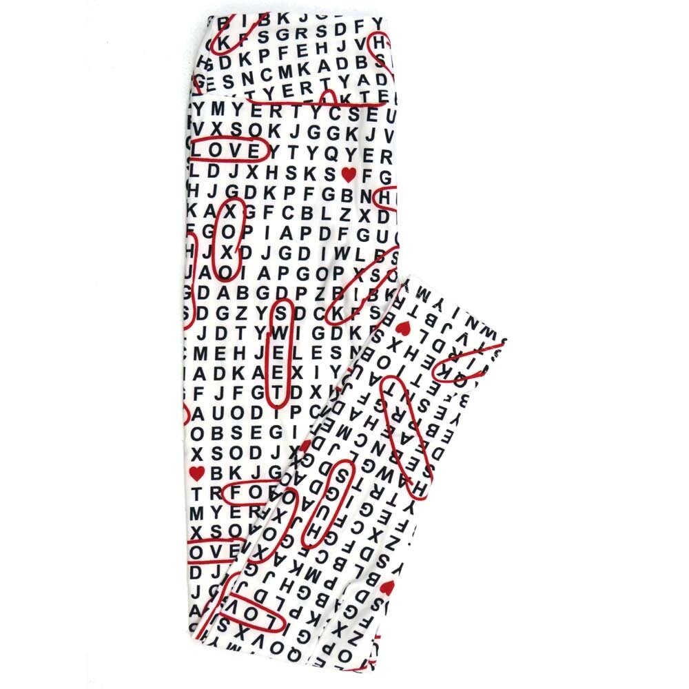LuLaRoe One Size OS Valentines Crossword LOVE SWEET HUGS Black White Red Leggings fits Adult Women sizes 2-10  4471-E7