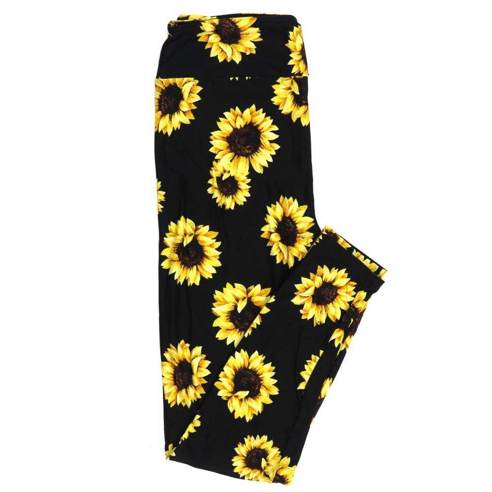 LuLaRoe One Size OS Floral Sunflowers Black Yellow Leggings fits Adult Women sizes 2-10  4471-D2