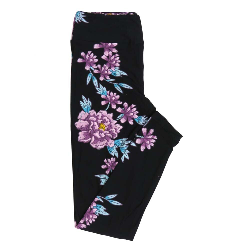 LuLaRoe One Size OS Floral Black Pink Gray Leggings fits Adult Women sizes 2-10  4471-A6