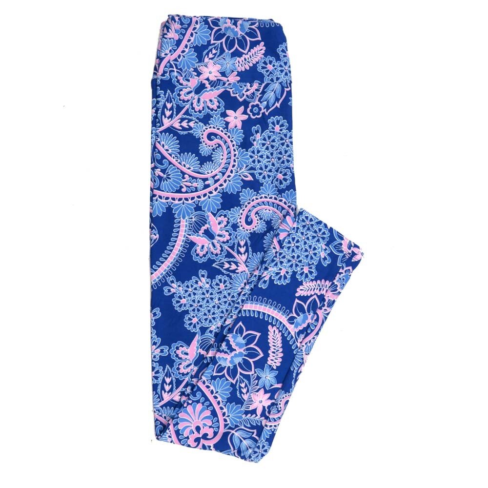 LuLaRoe One Size OS Paisley Floral Blue Purple White Leggings fits Adult Women sizes 2-10 4470-B5