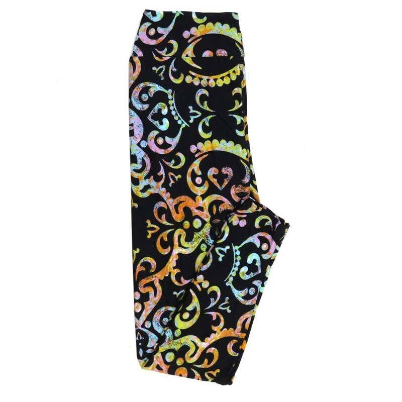 LuLaRoe One Size OS Ornate Filigre Polka Dots Black Green Pink Blue Leggings fits Adult Women sizes 2-10  4475-R