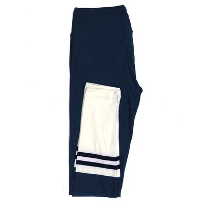 LuLaRoe One Size OS Solid Blue with White Stripe Leg Leggings fits Adult Women sizes 2-10  4473-F5