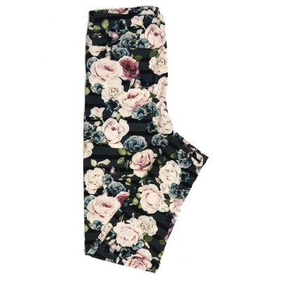 LuLaRoe One Size OS Roses Floral Stripe Gray Black White Pink Green Leggings fits Adult Women sizes 2-10 4476-I